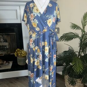 NWT Fortune + Ivy Floral Wrap Dress in Blue 1X